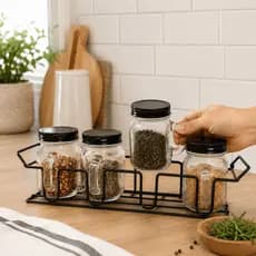 Kit 4 Potes Porta Temperos de Vidro com Suporte e Alça 130ml
