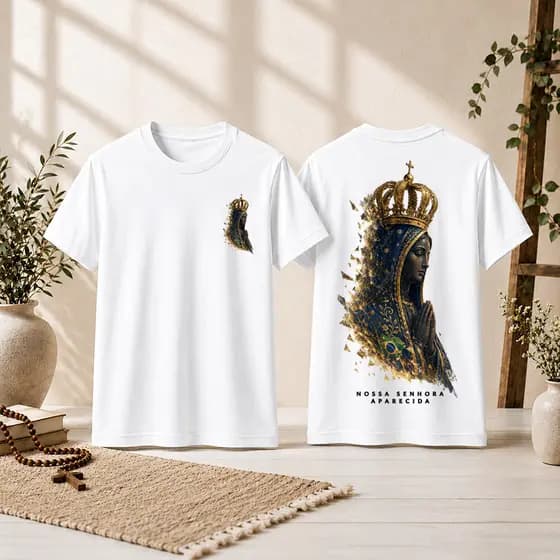 Camiseta Unissex Estampada Nossa Senhora Aparecida Camisa 100% Algodão 30.1
