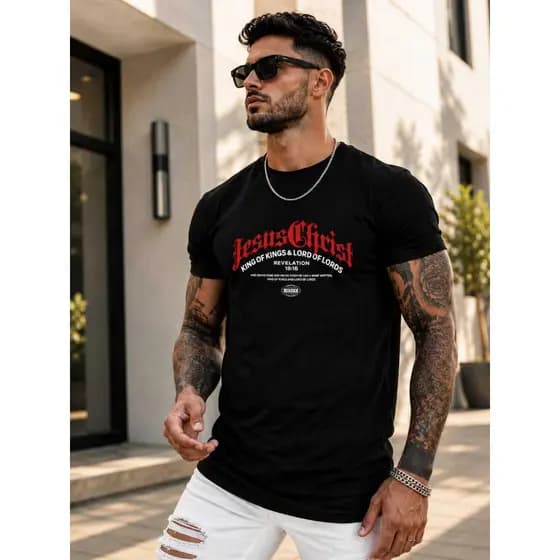 Camiseta Cristã Masculina Jesus Christ Preta– 100% Algodão