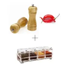 Moedor Triturador Pimenta e 4 Potes Porta Tempero Manual Cozinha Comida Picador