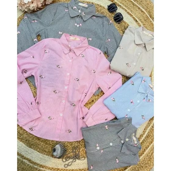 Camisa Feminina Com Bordados, Camisa Social Com Manga Longa, Inverno