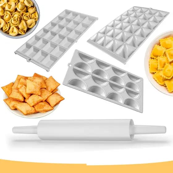 FORMAS DE PASTEL/RAVIOLI RISOLE CAPPELLETTI + ROLO PLÁSTICO DE 40cm PARA ABRIR MASSA