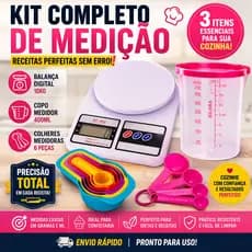 Kit Balança Digital 10kg + Copo Medidor + Colheres Medidoras | Precisão para Receitas e Dieta