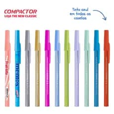 Caneta Compactor POP Ponta Fina 0.7mm Escrita Azul - Tons Pastel, Neon e Metálico