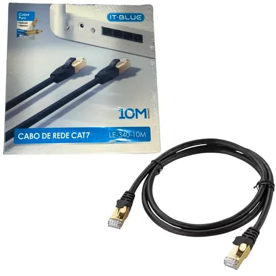 Cabo De Rede Cftv 10m Cat7 10gbps Rj45 Lan Cobre Puro Blindado