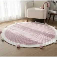 Tapete Quarto Do Bebe De Croche Rosa Pompom Menina 1,20 Tapete Redondo Infantil