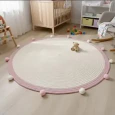 Tapete quarto do bebe de croche tapete quarto infantil 1,20 tapete quarto menina pompom