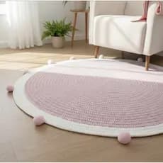 Tapete quarto do bebe de croche infantil rosa e off pompom envio imediato