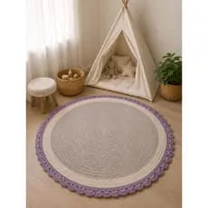 Tapete Infantil Redondo Lilás Tapete Quarto Do Bebê De Croche Lilas Lavanda
