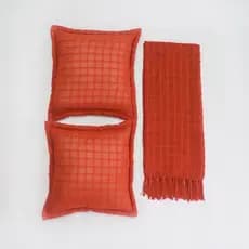 Kit Manta 1,80x1,20  Para Sofá E Cama Terracota C/ Franjas + 2 Capas De Almofadas Luxo 100% Algodão