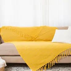 Manta Para Sofá E Peseira De Cama Amarela Quadriculada 1,20X1,80M Feita Com 100% Algodão
