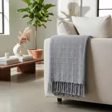 Manta Para Sofá E Peseira de Cama Na Cor Cinza Prata  Xale Decorativo 100% Algodão Artesanato Mineiro
