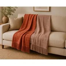 Kit Com 2 Mantas Quadriculada Para Sofá E Peseira De Cama Terracota E Rose Xale 1,20X1,80 De Algodão