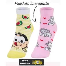 Kit 2 Pares Meia Soquete Infantil Juvenil e Adulto personagem Turma da Mônica
