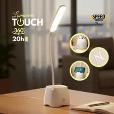Luminária de Mesa Abajur Cabeceira Escrivaninha Touch LED 3 em 1 Recarregável Flexível