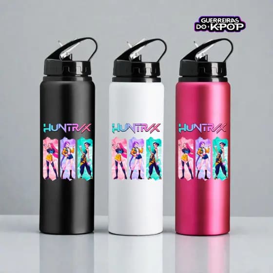 Garrafa Alumínio Guerreiras do Kpop Huntrix Canudo Bico Flip 800ml
