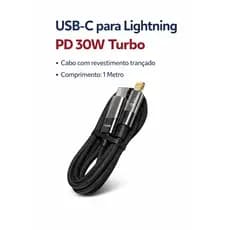 Cabo de carregador turbo reforçado PD 30W Tipo C para Lightning