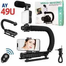 Estabilizador para celular/câmera AY-49U com luz e microfone