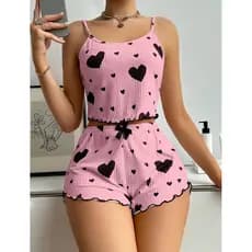 Pijama Feminino Cropped Coração Suede Canelado Conjunto Alcinha P ao G Plus Size Baby Doll