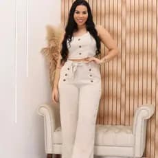 Conjunto Alfaiataria Blusa Cropped e Calça Elegante  Moda 2025