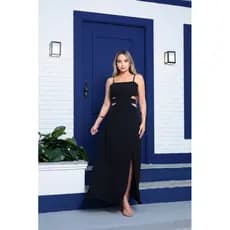 Vestido Longo Alça Fina Laço Nas Costas + Fenda Lateral com Bojo Forrado