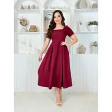 Vestido Feminino Midi Alfaiataria Manga Curta Elegante Com Laço Com Elastex Tamanhos P M G