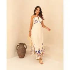 Vestido Longo Branco com Estampa – Sofisticação e Charme em Cada Detalhe