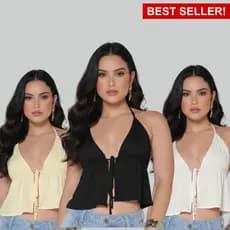 Blusa Feminina Bata Boho Cortininha Regatinha  em  ViscolaycraPremium  Moda boho chic  Amarração Frontal costa nua TOP 1