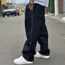Calça Jeans Preta Balão dazzling  baggy  Y2K boca Larga reta folgada Cargo