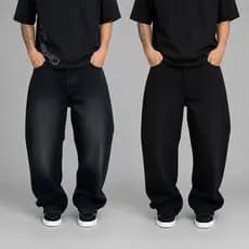 Calça Baggy Masculina Y2k Balloon Wide Larga Jeans Clara Preta Azul Escuro Boca Larga Pants Cân Moda Mandrake