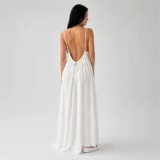 Vestido Feminino  Longo  Longo Soltinho Leve Elegante Costa Nua Com Fenda Lateral Confortavel  TOP VESTIDO