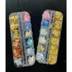 Pacote Estojo Com 6 Madre Perola Furta Cor E 6 FOLHA OURO/COLORIDO Para Decoração De Unhas