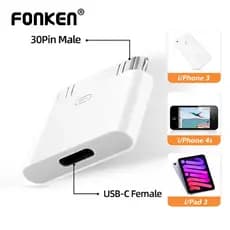 Adaptador Fonken USB C Para 30Pin Tipo Fêmea 30 Pinos Conversor Sincronizador De Carregamento Macho iPh 4/4S Pad 2 3 Pod