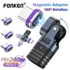 Adaptador Magnético Fonken PD240W USB C Para 16 Pinos Tipo Micro iOS Macho 180 ° Conversor De Dados De Rotação