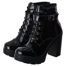 Coturno Feminino Bota Plataforma Detalhe Em Fivela Verniz