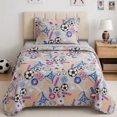 Colcha Cobre Leito Infantil Solteiro Kit 2 Peças Menino Menina Bouti Cama Kids Com Porta Travesseiro