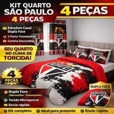 Kit Edredom Time Futebol 4 Peças Edredom + 2 Porta Travesseiros + Cortina Micropercal Premium Solteiro Queen King