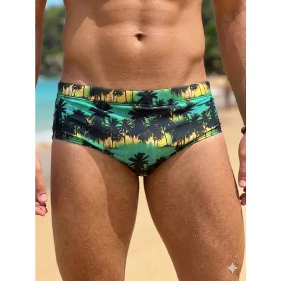 Sunga Masculina Adulto Slim Tradicional Forrada Estampada Proteção UV Moda Praia Verão