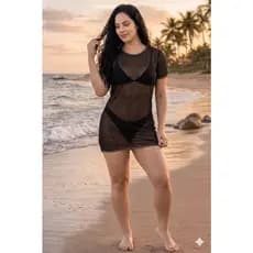 Saída de praia Tule Vestido Curto Transparência Perfeito Praia Piscina Verão