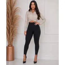 Calça Legging Pezinho Flanelada Fusô Preta Cós Alto Modeladora Zero Transpaência