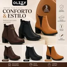 Bota Feminina Coturno Cano Curto Salto Médio Grosso Moda Confortável Promoção Original Olzzy