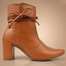 Bota Feminina Bico Fino Salto Alto Grosso Fashion Confortável de Amarrar Leve Original OLZZY