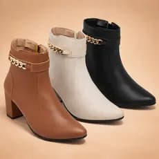 Bota Feminina Bico Fino Salto Fashion Confortável Enfeite Corrente Brilho Original Olzzy Moda