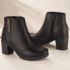 Bota Feminina Cano Curto Salto Médio Coturno Moda Detalhe Metal Confortável Promoção Original Olzzy