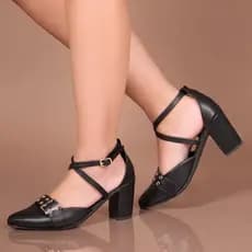 Sapato Scarpin Feminino Salto Alto Tiras Cruzadas Delicado Fivela Bico Fino Confortável Moda Olzzy