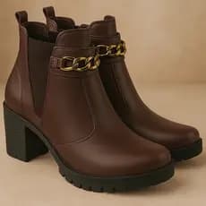 Bota Feminina Coturno Cano Curto Salto Médio Grosso Confortável Moda Corrente Promoção
