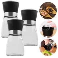 Kit 3 Moedor De Pimenta Sal Tempero 180 mL Com Regulador de Moagem Especiarias Condimento Vidro
