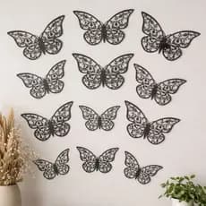 Kit 12 Borboletas Metalizadas Decorativas com adesivo Parede Quarto Casa Festas Cinza Escuro