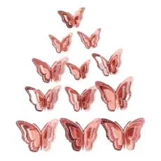 Kit 12 Borboletas 3d Decorativas Camadas Metalizadas Rose Borboleta Metalizada