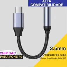 Cabo Adaptador Tipo C Usb-c Para Fone Ouvido P2 P3 3.5mm